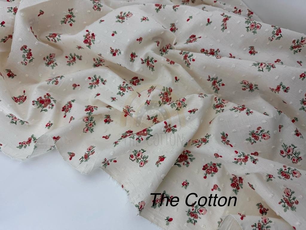 Батист в  мушку - Квіти червоні на айворі