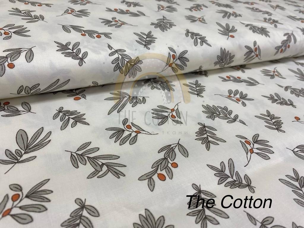 Бавовна Сатин - Гілочки оливи на молочному