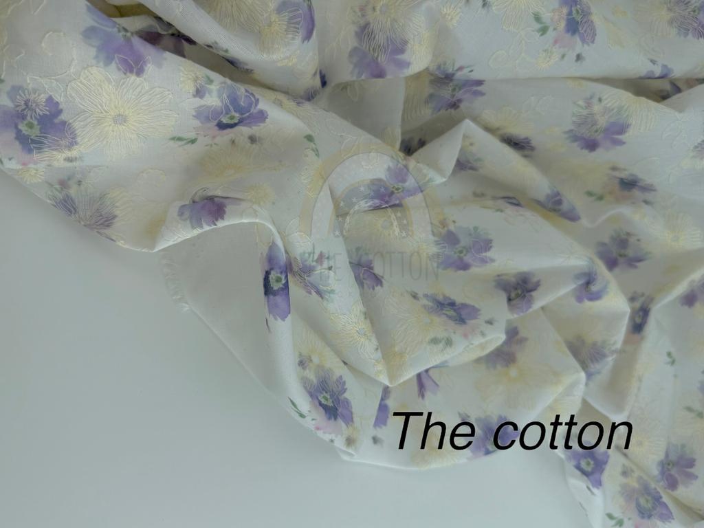 Батист вишивка - Вишивка квіти акварельні фіолетові на молочному C18901