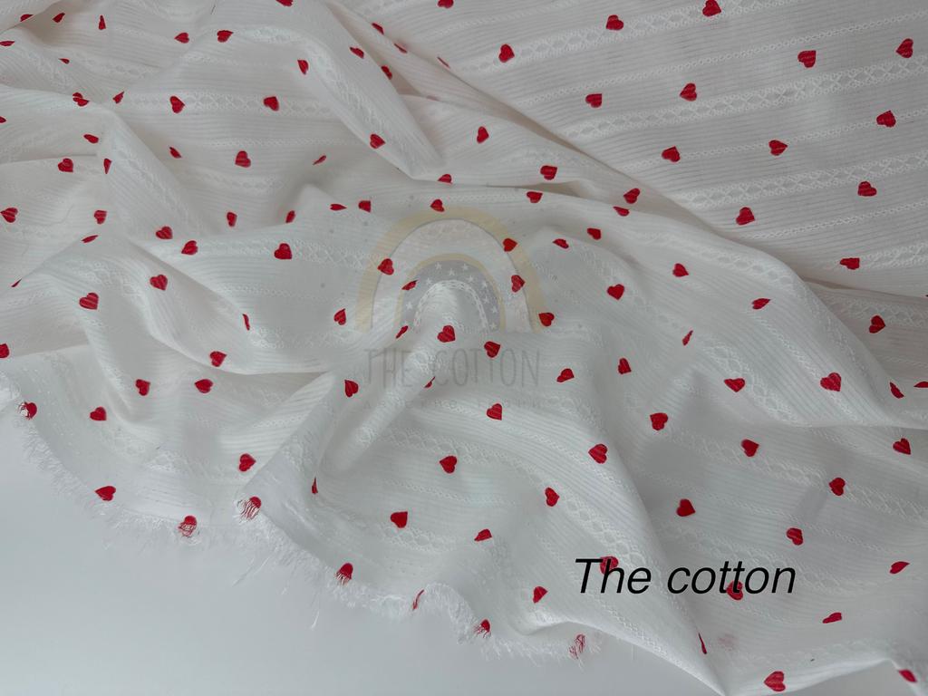 Батист вишивка - Вишивка сердечки червноні дрібні на молочному BESS-C0001