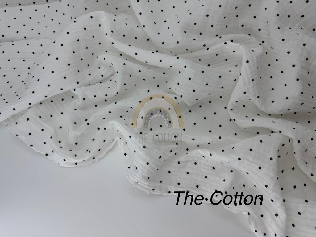 Муслін - Горошок чорний дрібний  на молочному