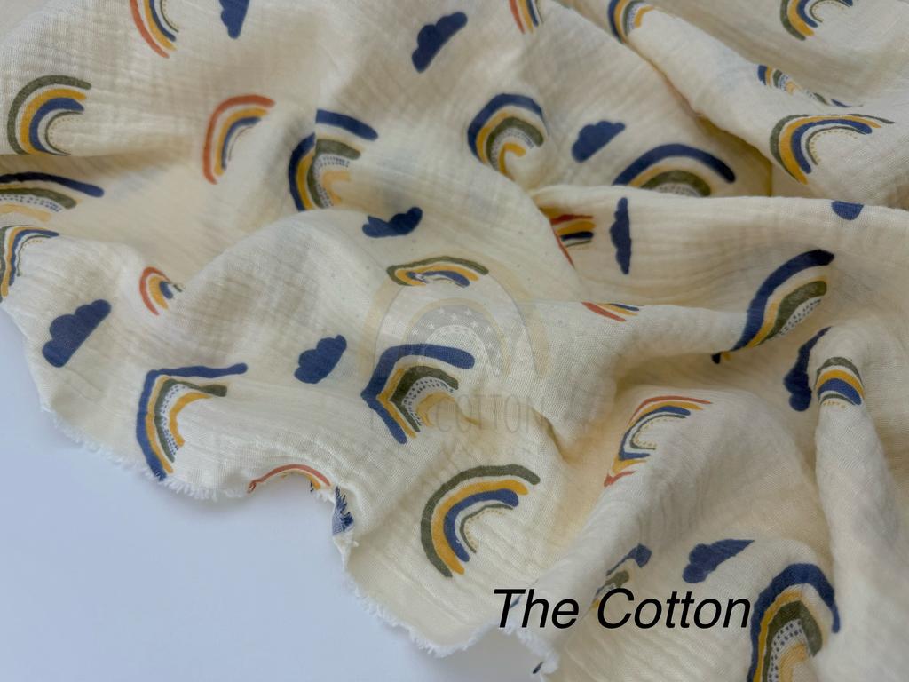 Муслін двошаровий - Веселка кольорова на айворі