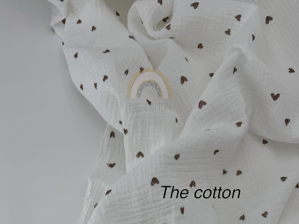 Муслін - Сердечки дрібні коричневі намальовані на молочному