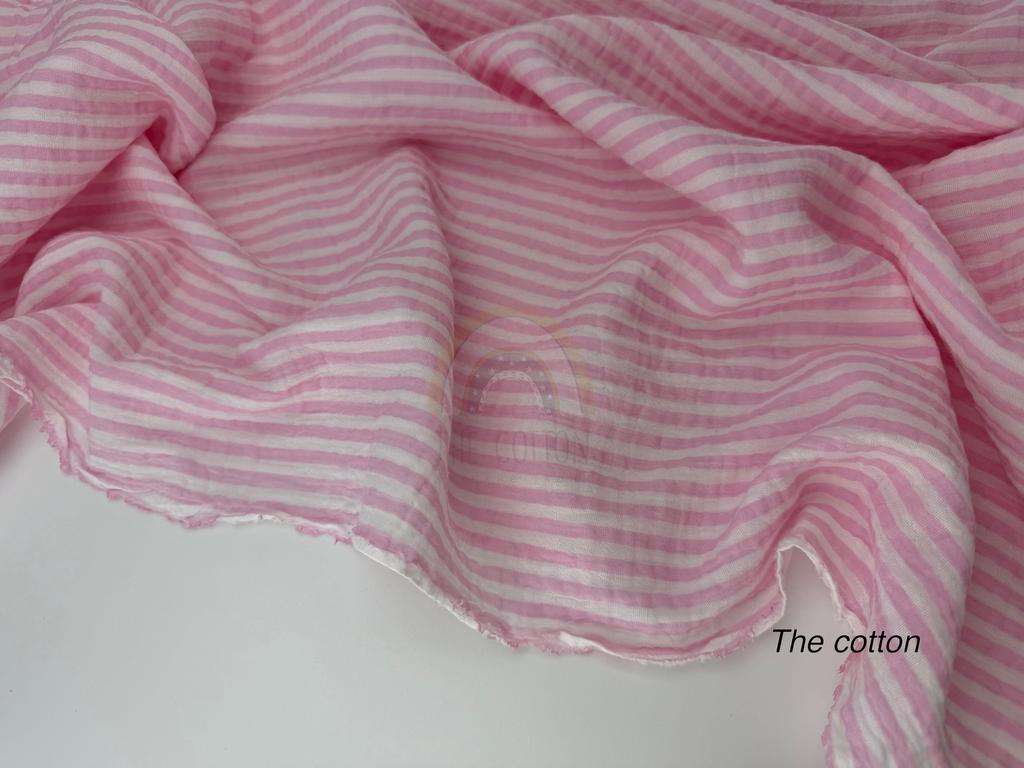 Муслін двошаровий - Смужка на біло-рожевому (М 6002 С16)