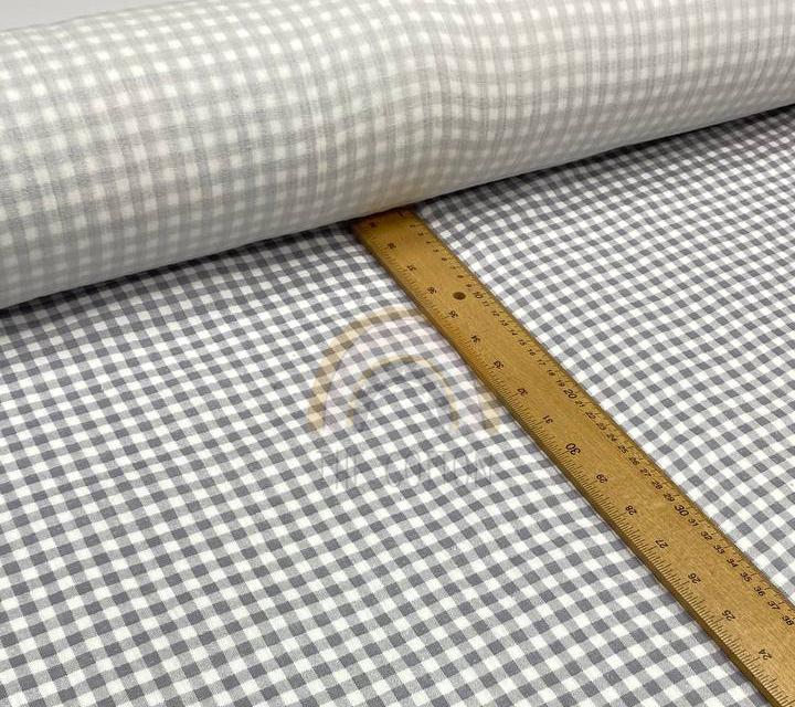 Муслін двошаровий - Клітинка сіра на молочному (М 6013 С50)