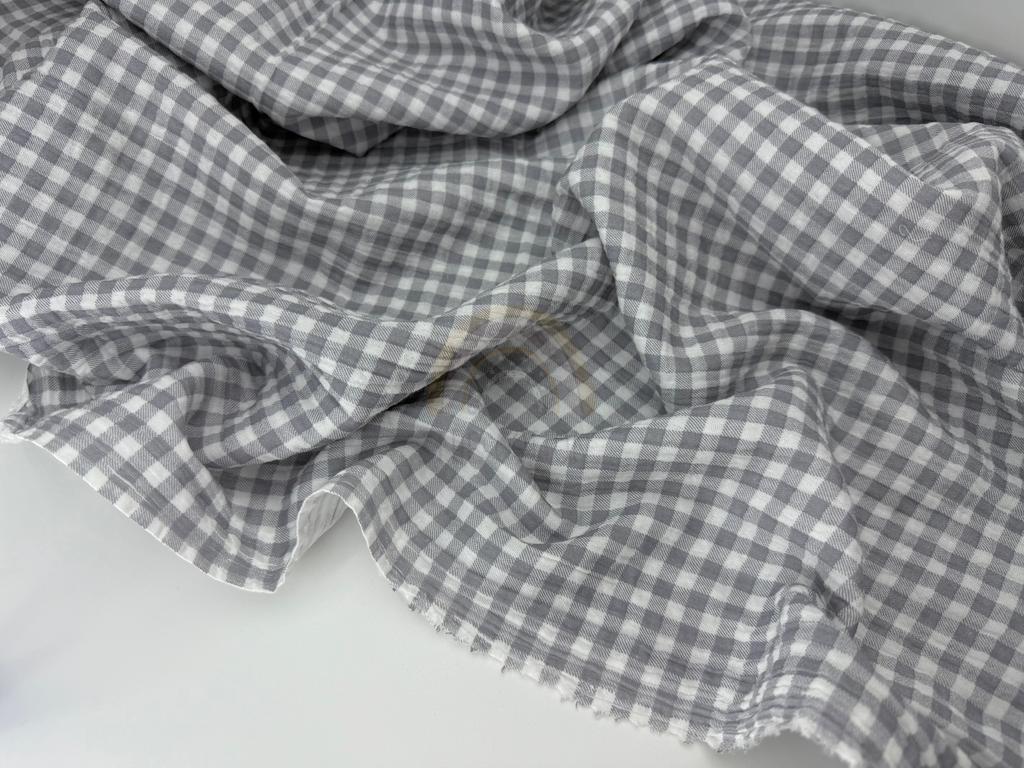 Муслін двошаровий - Клітинка сіра на молочному (М 6013 С50)