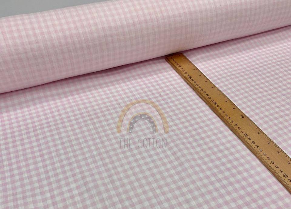 Муслін двошаровий - Клітинка рожева на молочному (М 6012 С16)