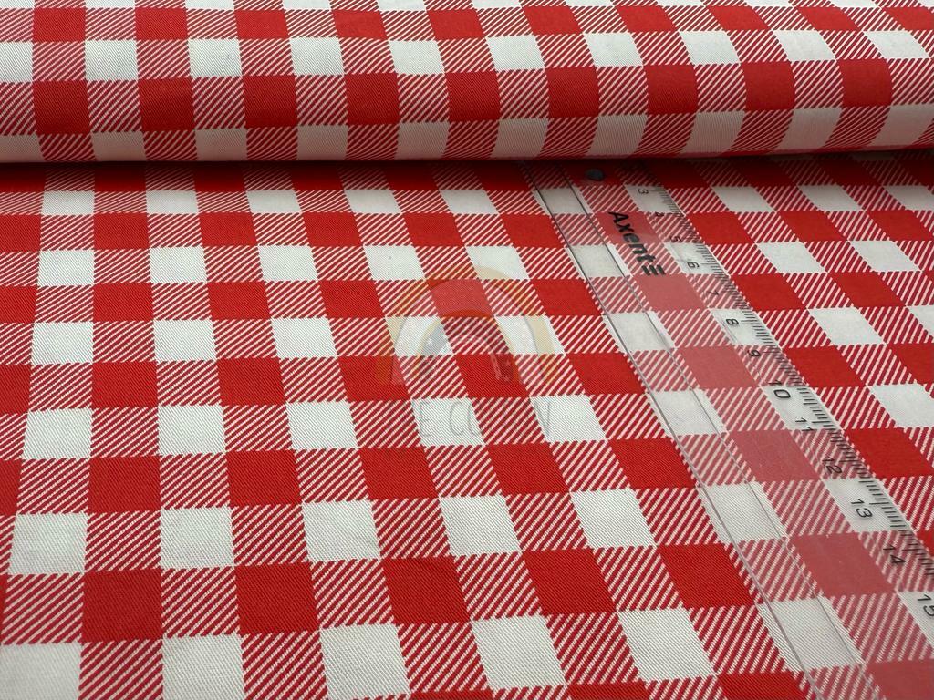 Бавовна Сатин - Маленькі квадрати  на біло-червоному SP 1003