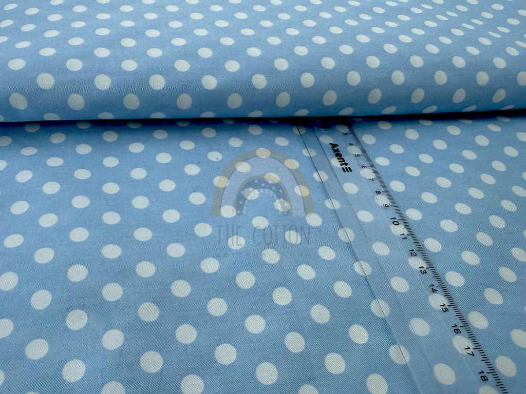 Бавовна Сатин - Середній білий горошок на ніжно-голубому SP 1030