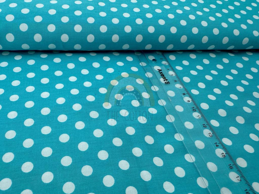 Бавовна Сатин - Середній білий горошок на блакитному SP 1028
