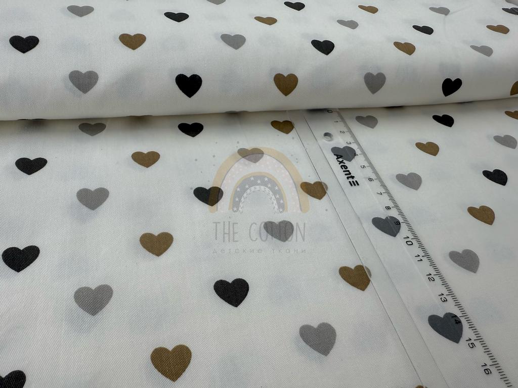 Бавовна Сатин - Cердечка бордові, зелені, сірі на білому SP 1014