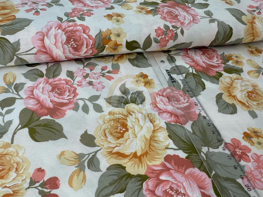 Бавовна Сатин - Квіти троянди великі на білому SP 1047