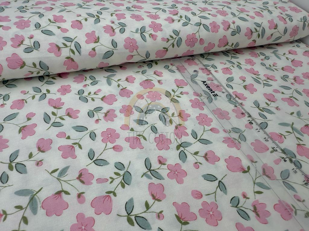 Бавовна Сатин - Квіти рожеві дрібні на білому SP 1054