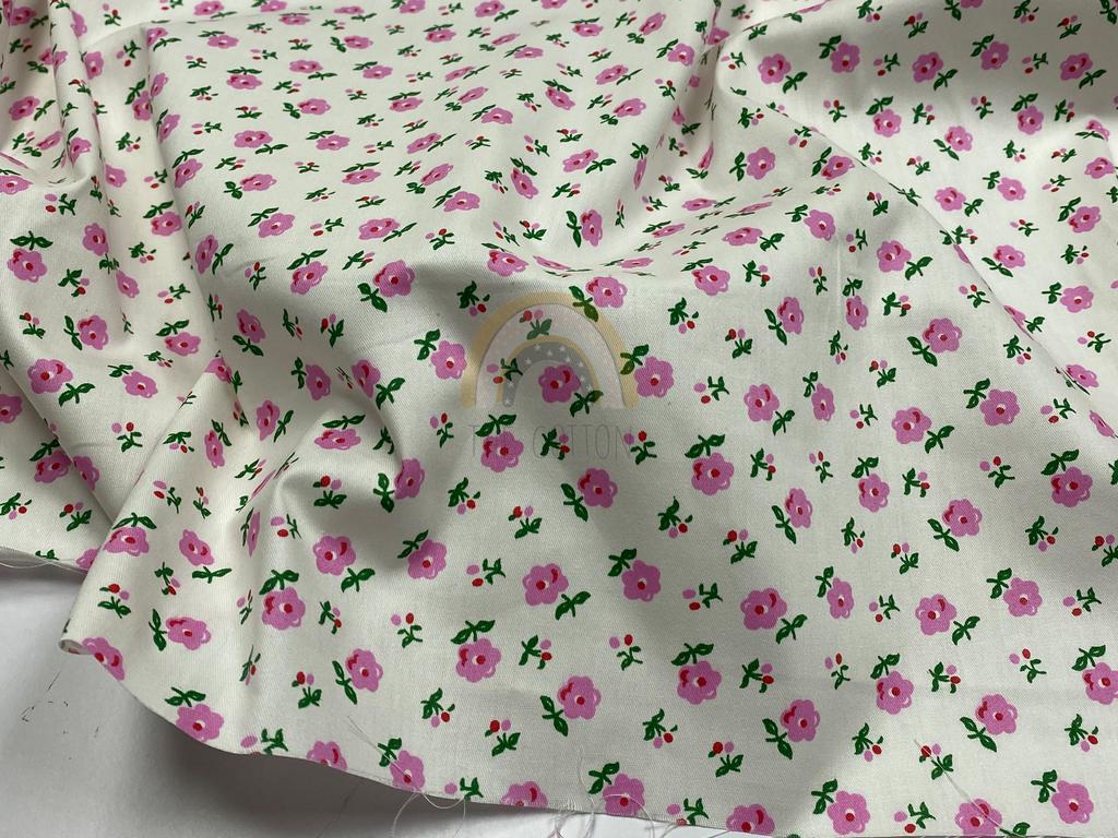Бавовна Сатин - Квіти маленькі рожеві на білому SP 1070