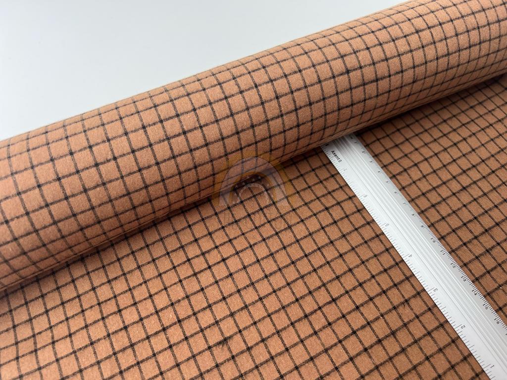 Сорочкова фланель  -  Сорочкова тканина принт клітинка чорна на коричневому