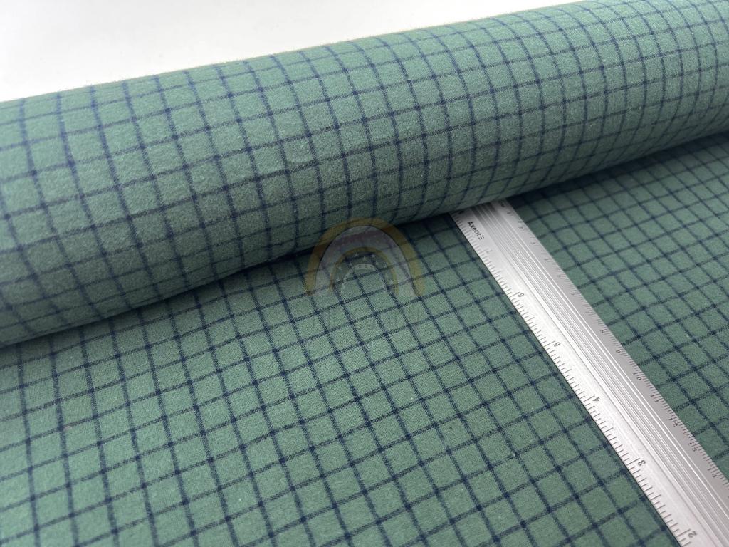 Сорочкова фланель  -  Сорочкова тканина з начісом принт клітинка на темно зеленому
