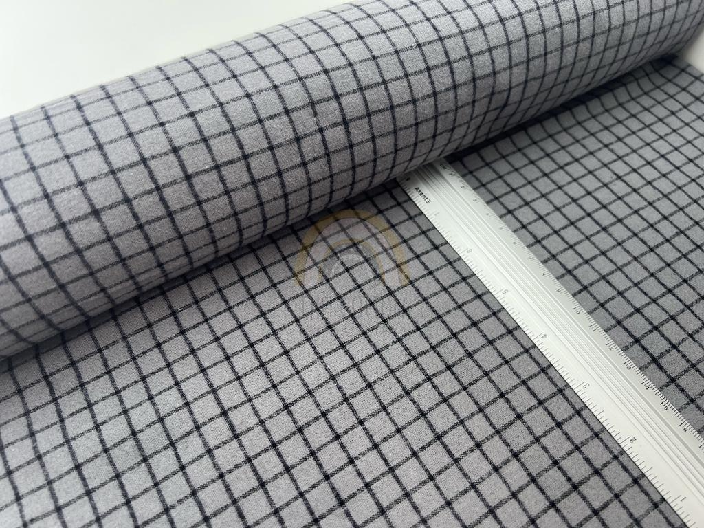 Сорочкова фланель  -  Сорочкова тканина з начісом принт клітинка на сірому