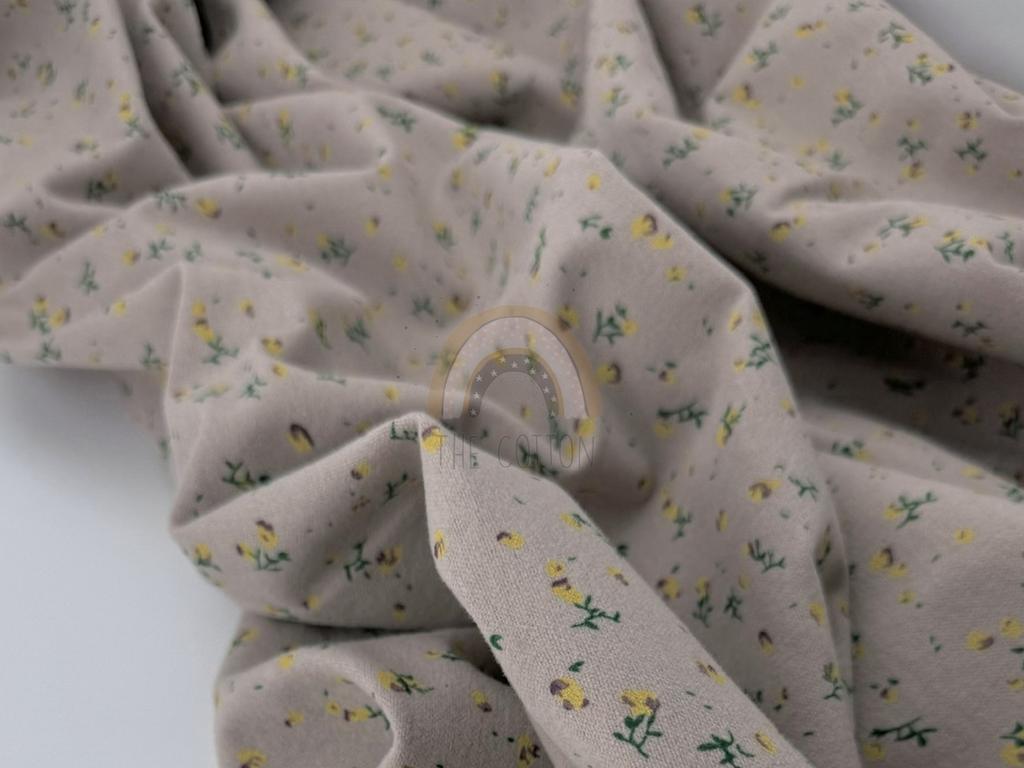 Фланель - Тепла бавовна - Квіти жовто-зелені на бежевому