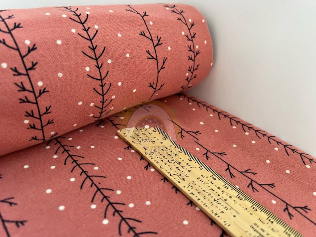 Фланель - Тепла бавовна - Рослинний гілочки з крапочками на джеральдіні