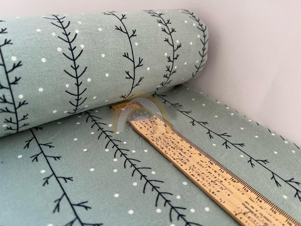 Фланель - Тепла бавовна - Геометричний гілочки з крапочками на ментоловому