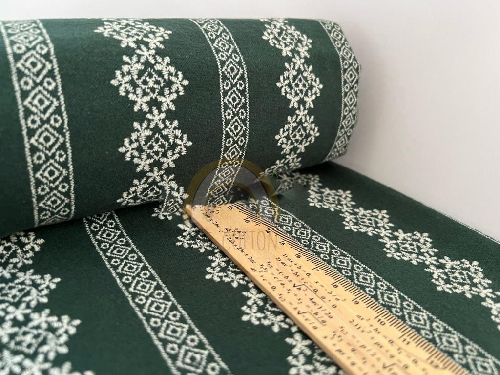 Фланель - Тепла бавовна - Вишиванка широка на зеленому темному