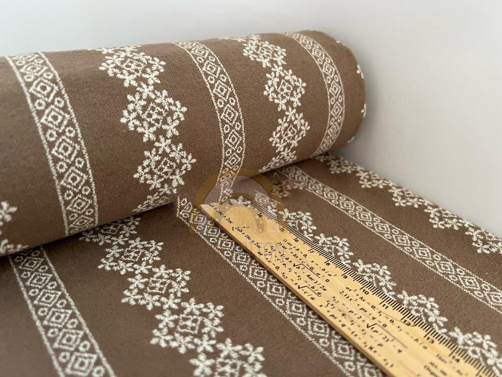 Фланель - Тепла бавовна - Вишиванка широка на кавовому