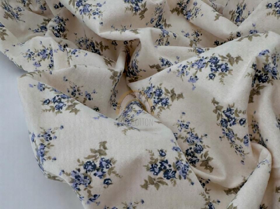 Фланель - Квіти букети блакитні на айворі