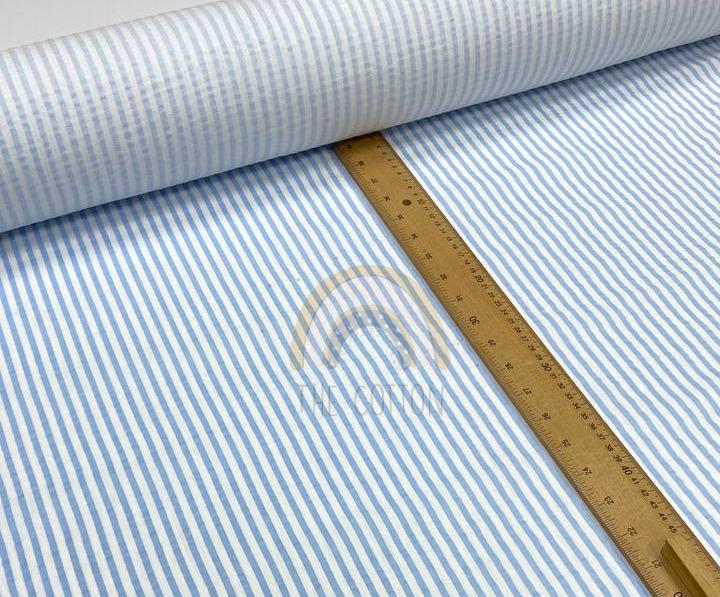 Муслін двошаровий - Смужка блакитна на молочному (М 6002 С13)