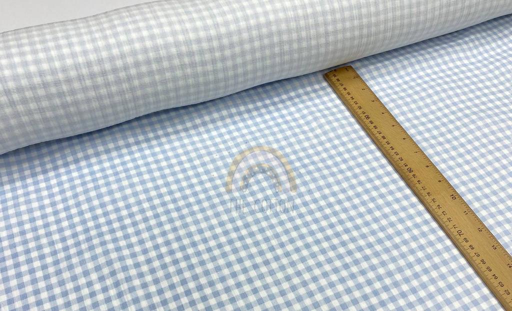 Муслін двошаровий - Клітинка блакитна на молочному (М 6011 С13)