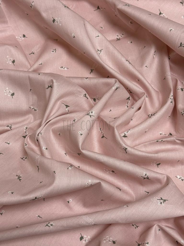 Бавовна Сатин - Принт квіти анемони, гілочки на рожевому SP 1149