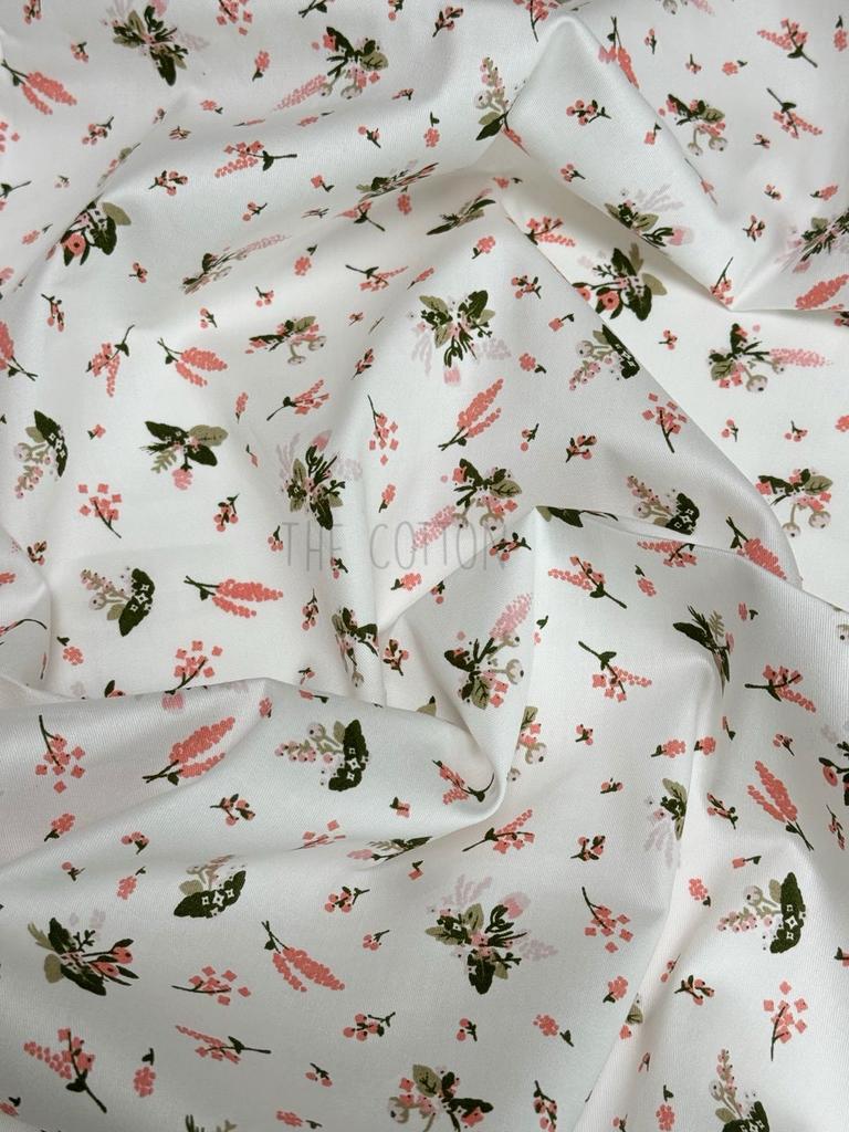 Бавовна Сатин - Принт квіти анемони, гілочки середні на молочному SP 1148