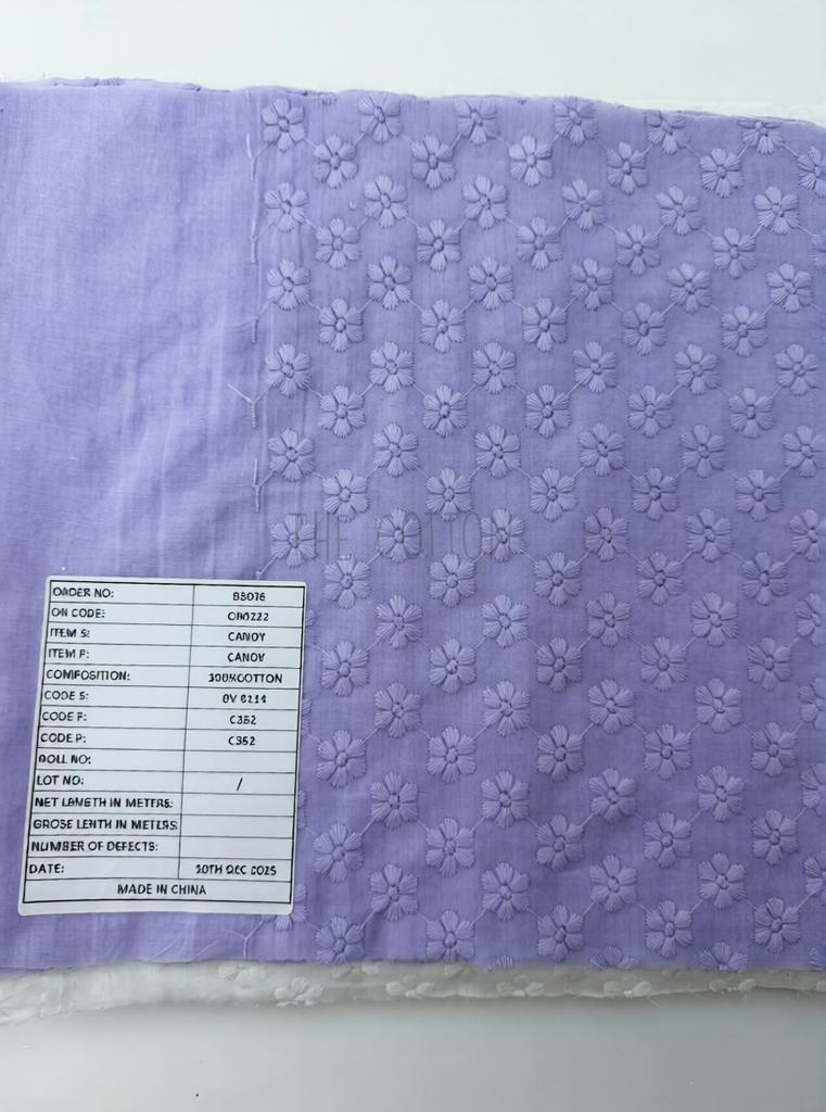 Батист вишивка набивна - принт квіти ромашки на лавандовому BV 0114