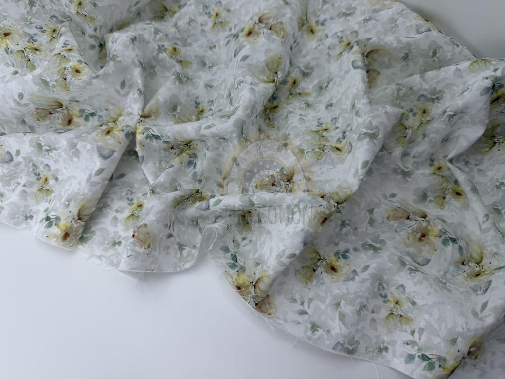 Батист в  мушку - Квіти акварельні пастельні квіти на молочному BM 0366