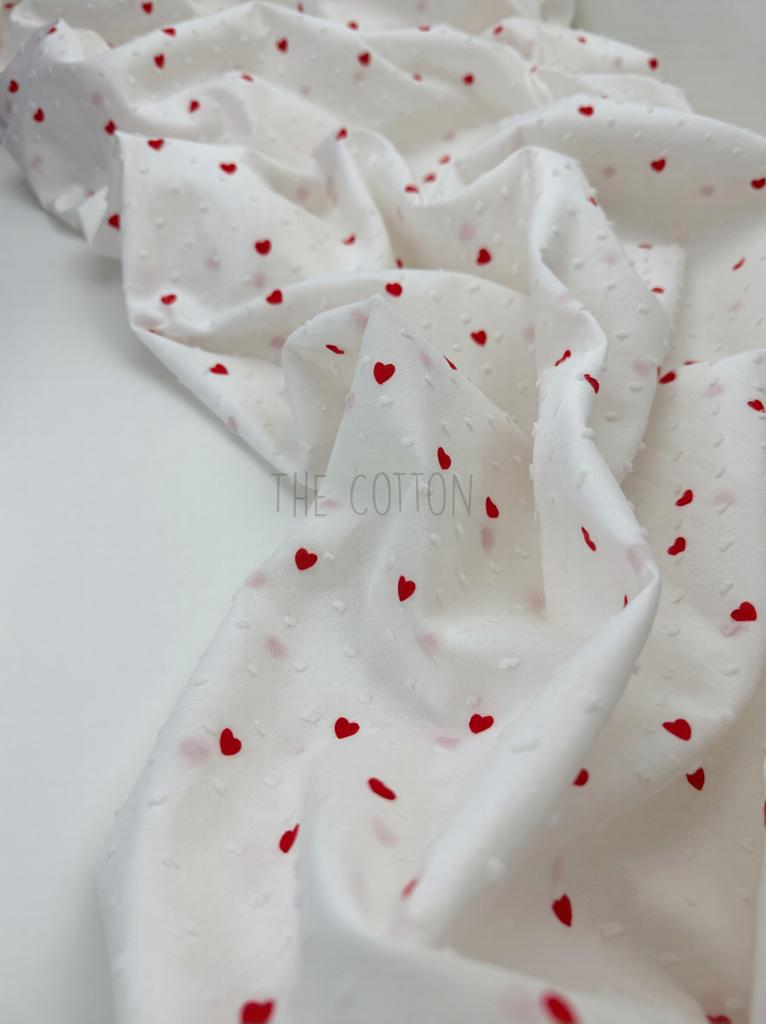 Батист принт в мушку - принт LOVE сердечки червоні на молочному BM 0307