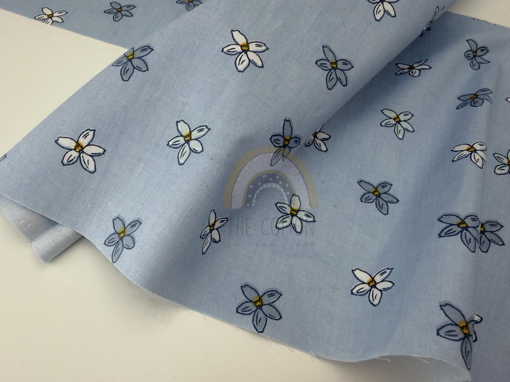 Бавовна Сатин - Принт ромашки на блакитному SP 1288