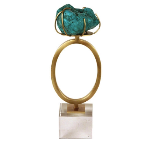 STONE ON BRASS RING, CRYSTAL CUBE