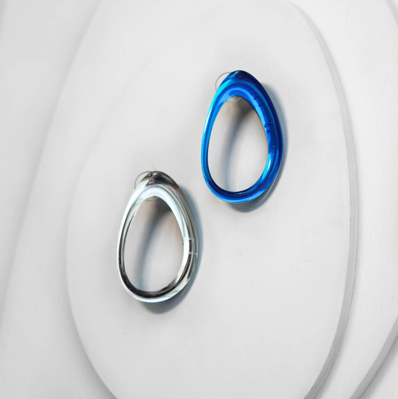 Earrings Blue/Silver line egg
