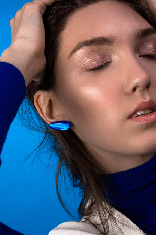Earrings Long Drop Blue