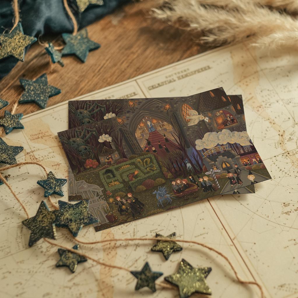 "Behind the scenes of Hogwarts" postcard