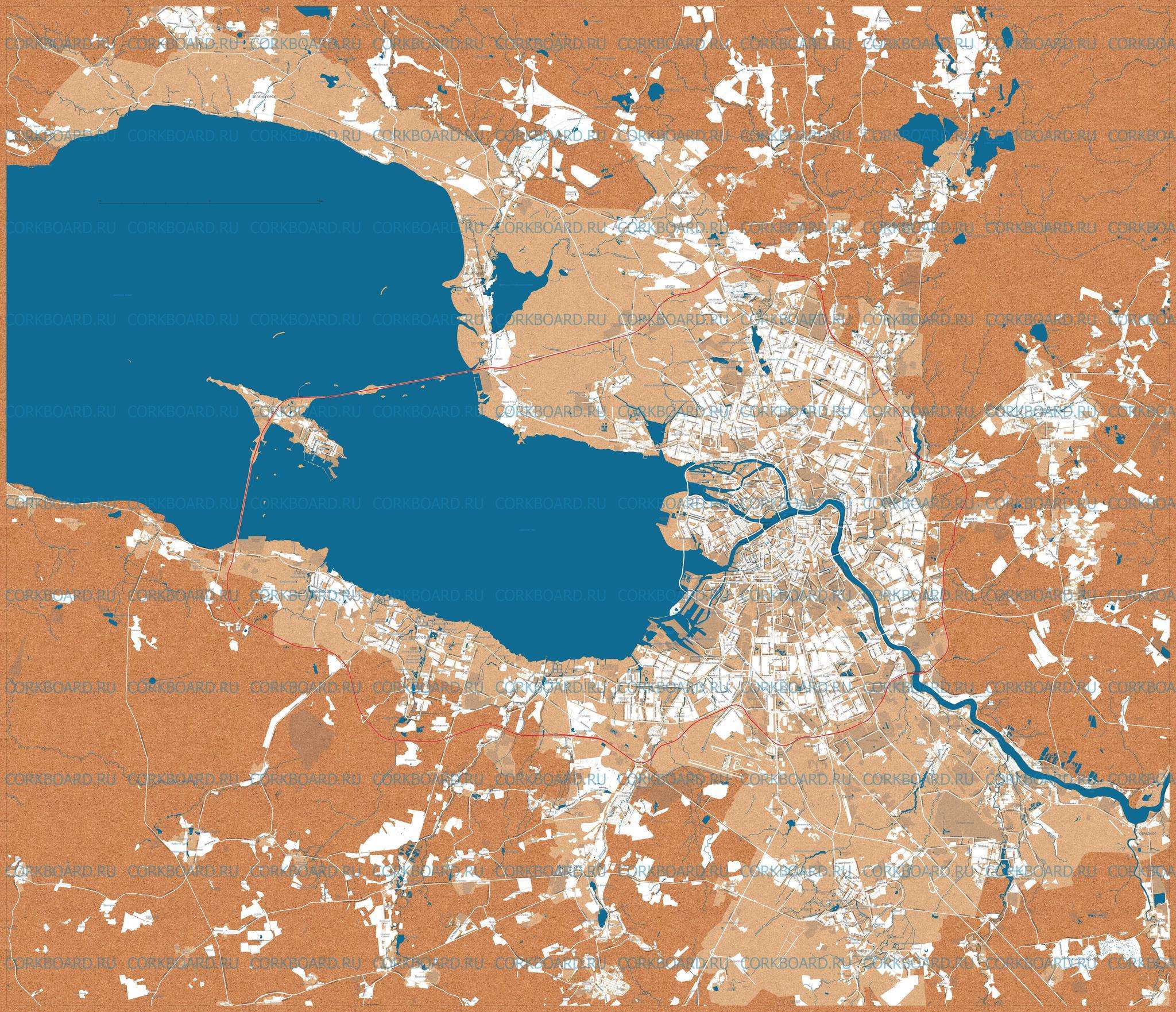 Пробковая карта Санкт-Петербурга и окрестностей
