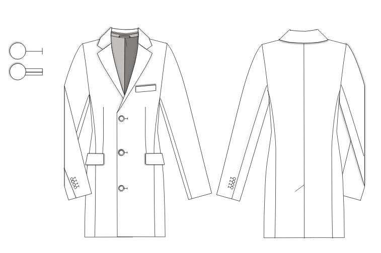 Выкройка мужское пальто с пуговицами в два ряда размер от 44 до 54 (русский)