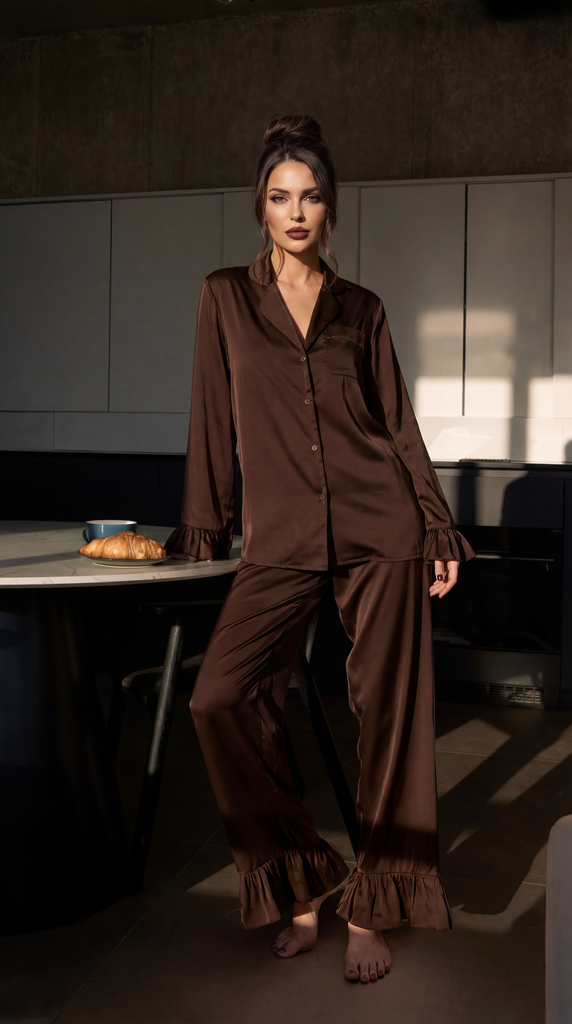 Піжама сорочка+брюки із воланами