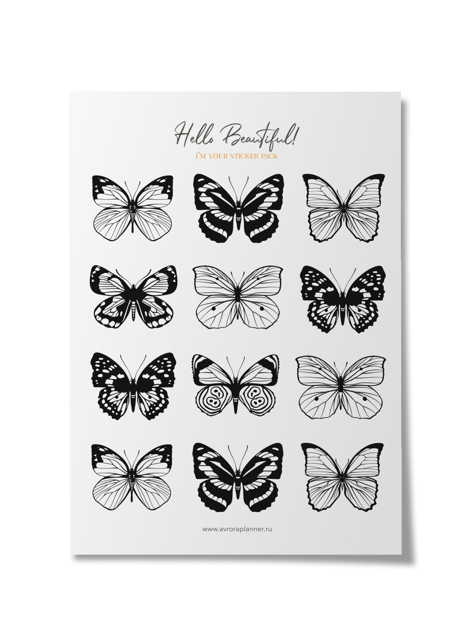 Стикеры Butterflies black А6