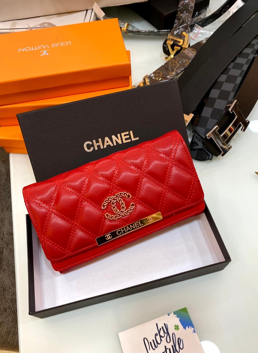 Женский кошелёк Chanel красный + коробка бренд в подарок 60004