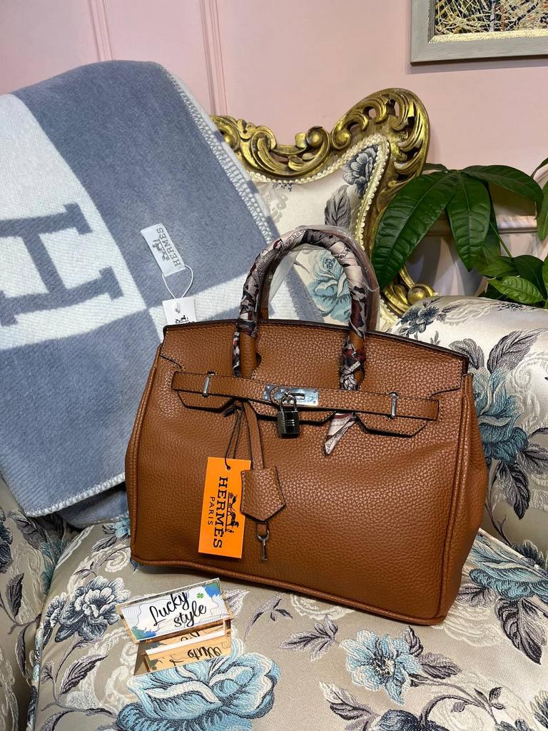 Сумка Hermes Birkin 30см коричневая серебро  60093000