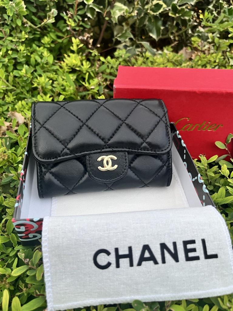 Портмоне -кошелёк натуральная кожа черного цвета на кнопке Chanel +бренд коробка 72827272