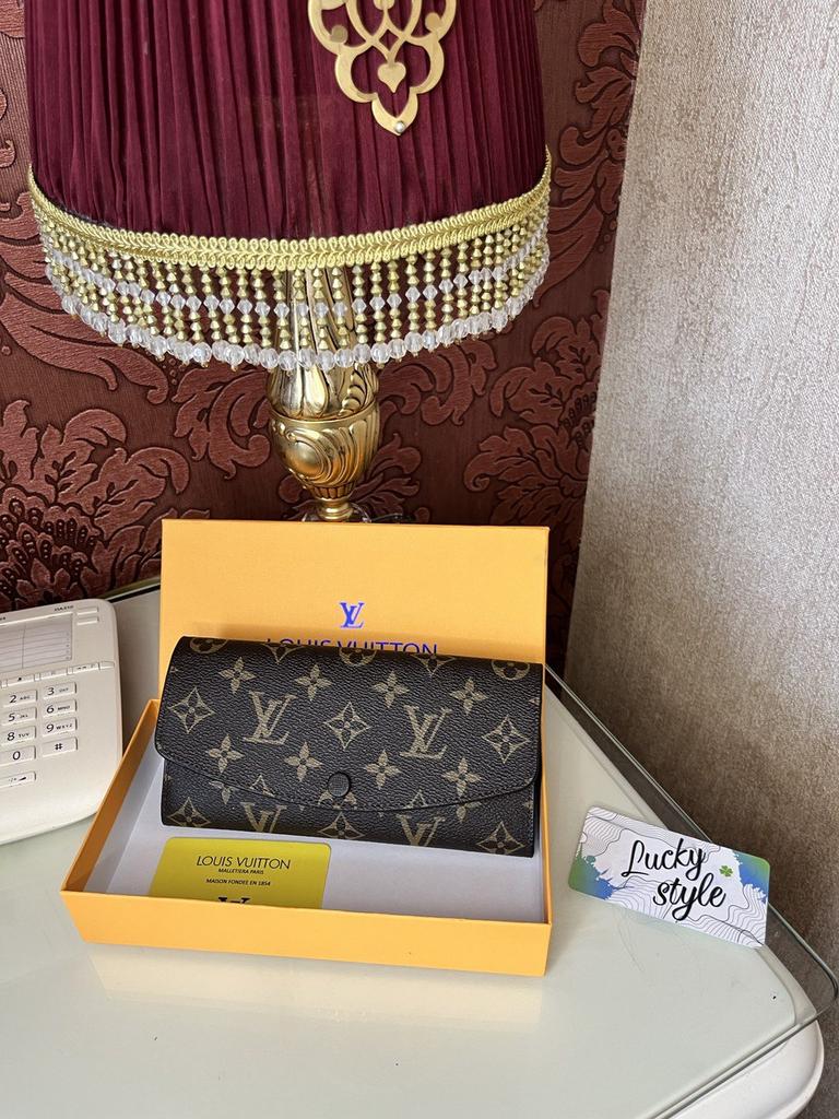 Портмоне кошелёк натуральная кожа на кнопке Louis Vuitton+бренд коробка с основой коричневого цвета 661323