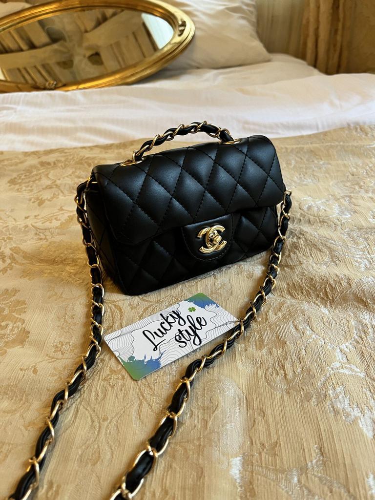 Chanel 0.55 16см черная  сумка женская мини  золото 5215152512