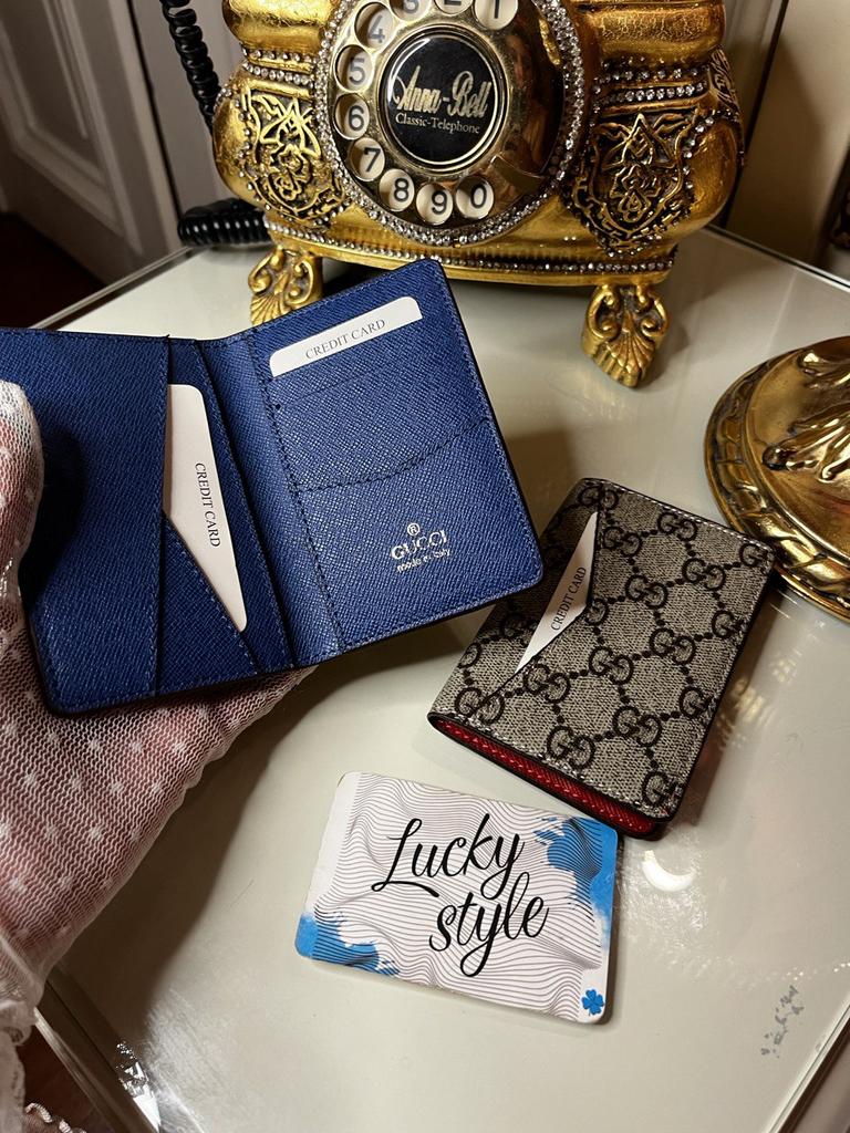 Визитница мини Гучи с синей вставкой натуральная кожа 51234124