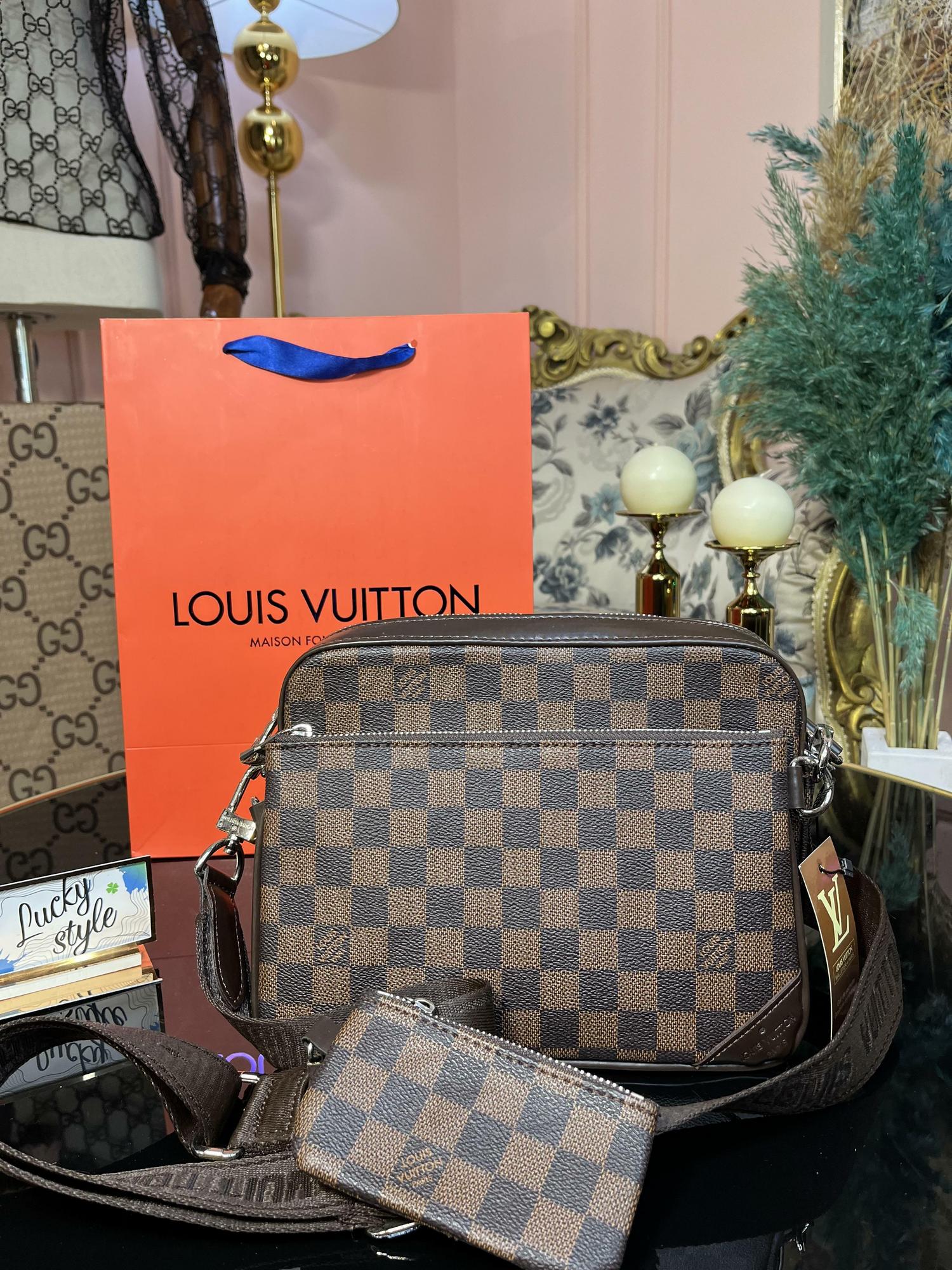 Louis Vuitton Trio Messeger люкс сумка 3 в1  коричневая шашка 55532